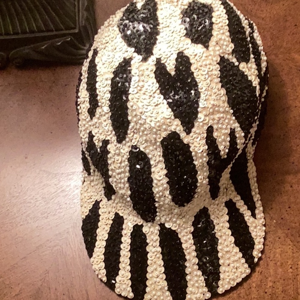 Black and Cream Sequined, One-Size, Hat for Women